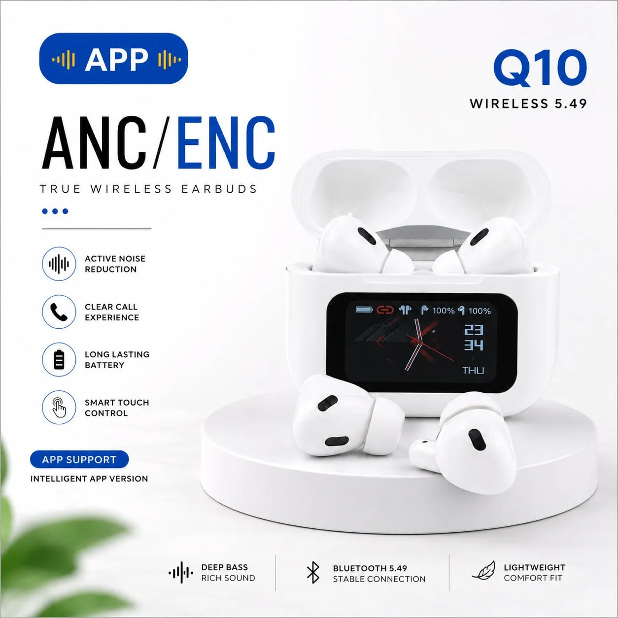 A9 Pro Smart Touch Screen ANC/ENC Earbuds