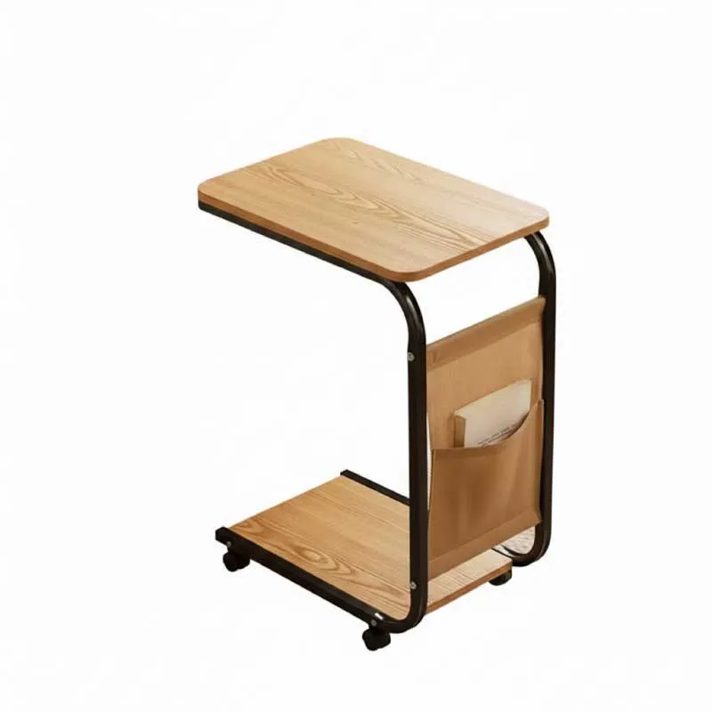 Moveable Side Table with Storage Pocket & Wheels