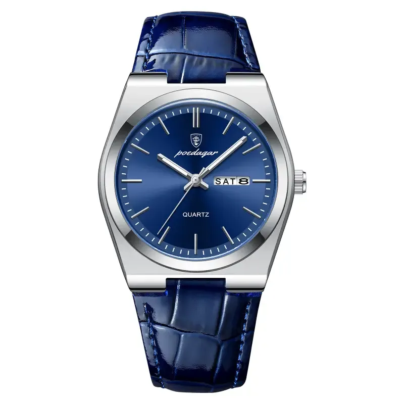 POEDAGAR 930 Luxury Watch for Men Leather Man Wristwatch Quartz Clock Waterproof Luminous Date Week Men’s Watches Reloj+box