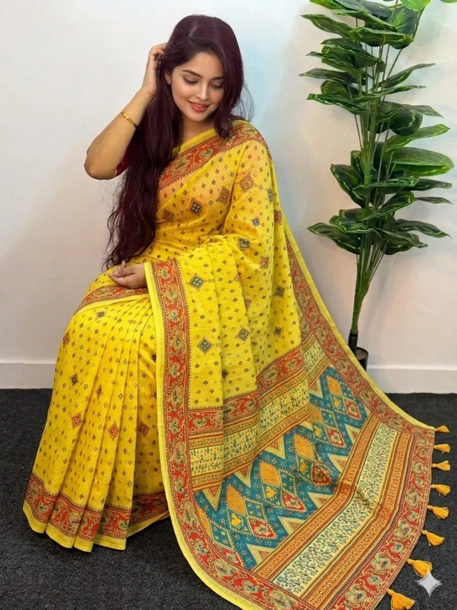 Cotton Skin Print Sharee with Blouse Piece