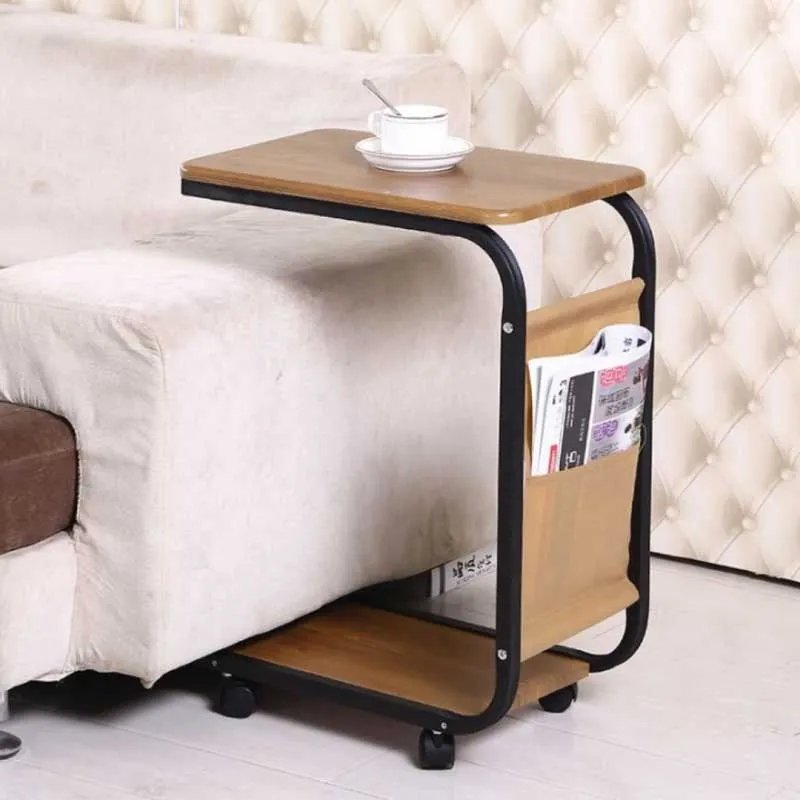 Moveable Side Table with Storage Pocket & Wheels