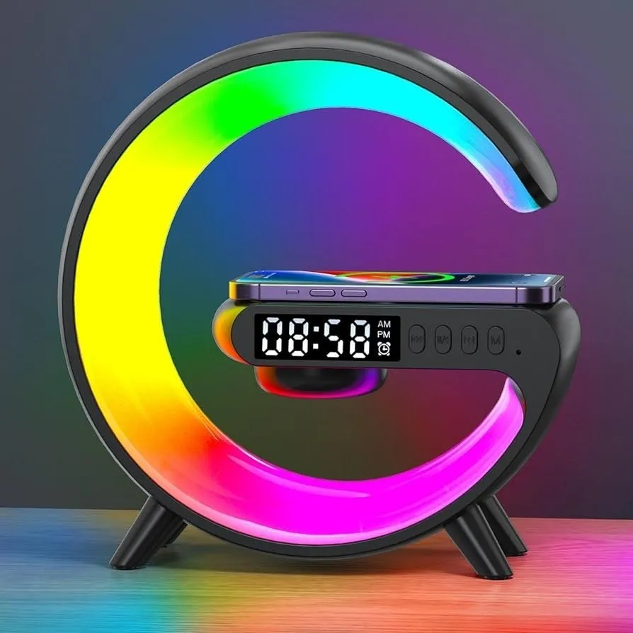 G63 Smart G-Shape LED Table Lamp with Wireless Charger, Bluetooth Speaker & Alarm Clock