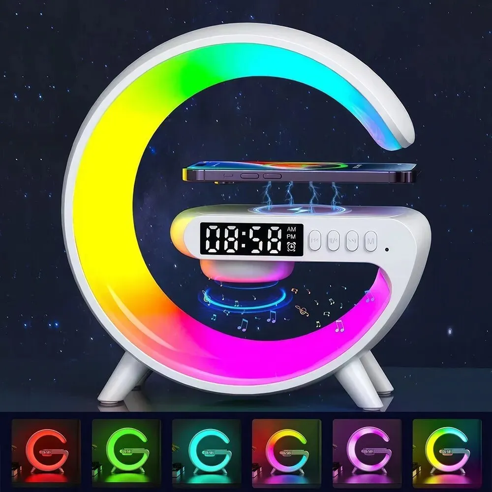 G63 Smart G-Shape LED Table Lamp with Wireless Charger, Bluetooth Speaker & Alarm Clock