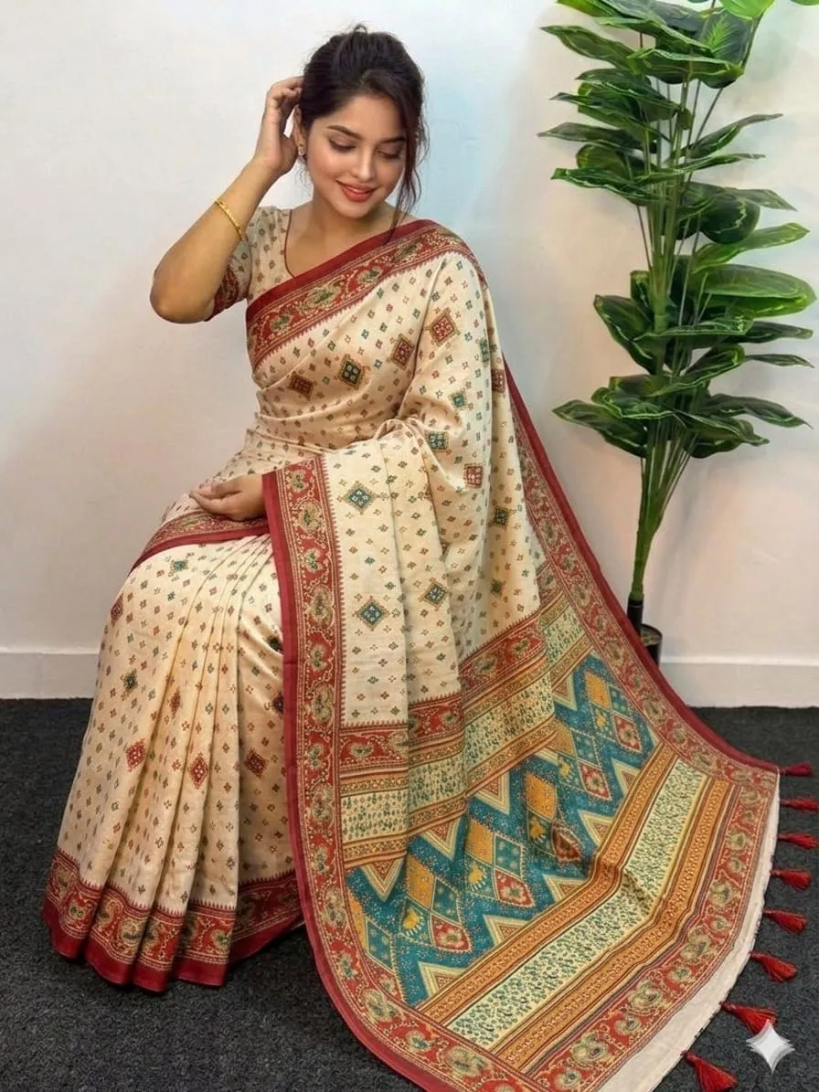 Cotton Skin Print Sharee with Blouse Piece