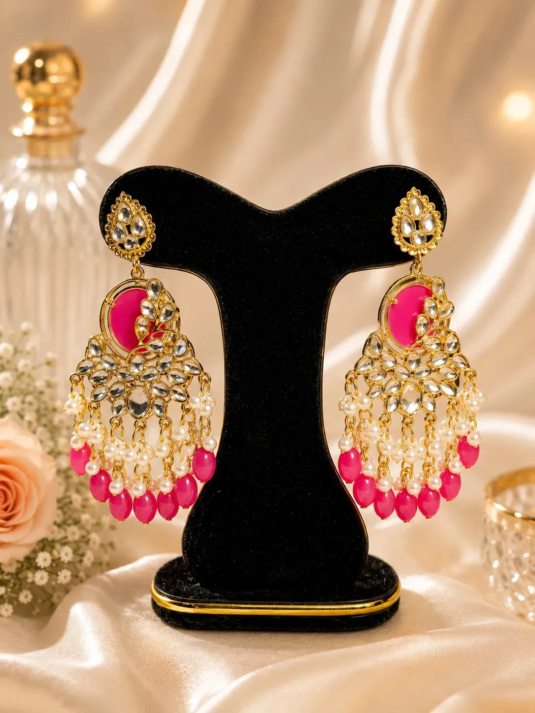 Royal Kundan Pearl Chandbali Earrings (SNR-3034)