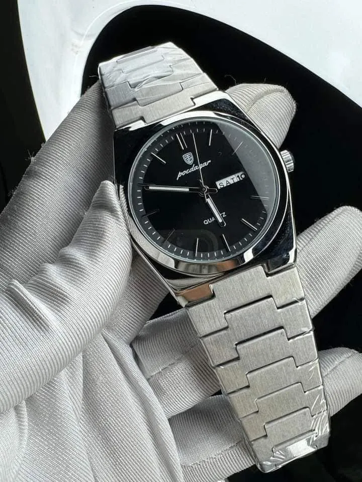 POEDAGAR 930 Men's New Luxury Luminous Date Week Stainless Steel Quartz Watch For Men (Butterfly Lock)