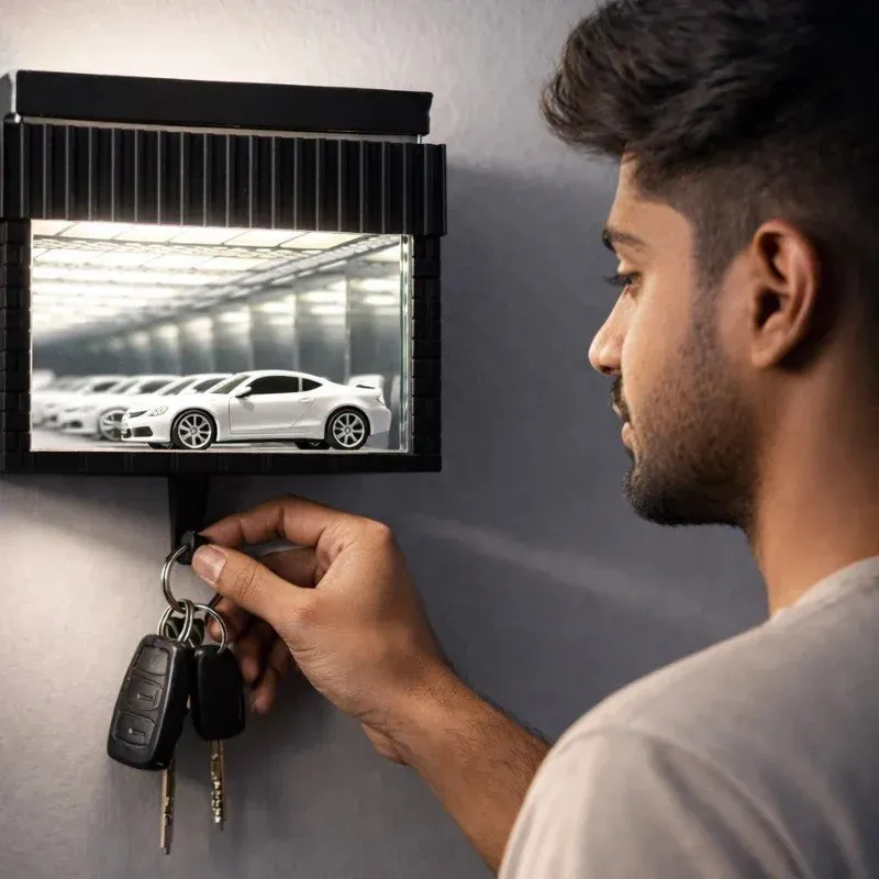 đī¸ MAGICAL GARAGE KEY HANGER WITH LED MINI CAR DISPLAY đâ¨
