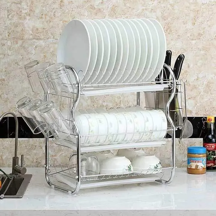 3 Layer Dish Drainer Rack Stainless Steel (P-3191)