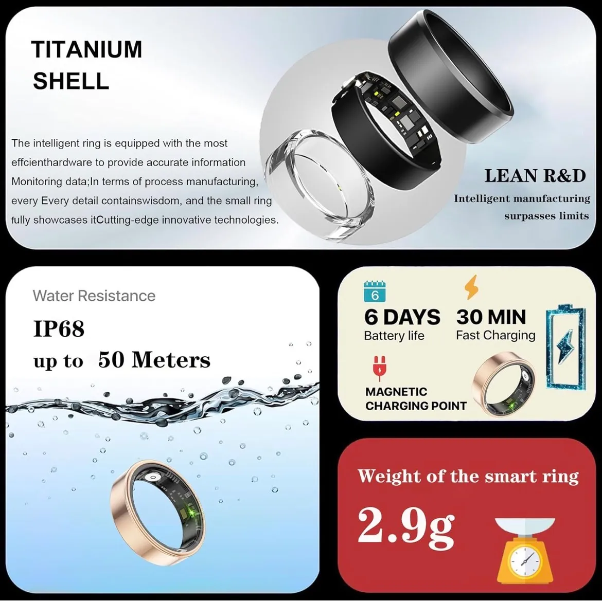 Smart Ring Fitness Tracker for Men Women, Health Sleep Heart Rate Blood Oxygen Tracker Smart Ring#8