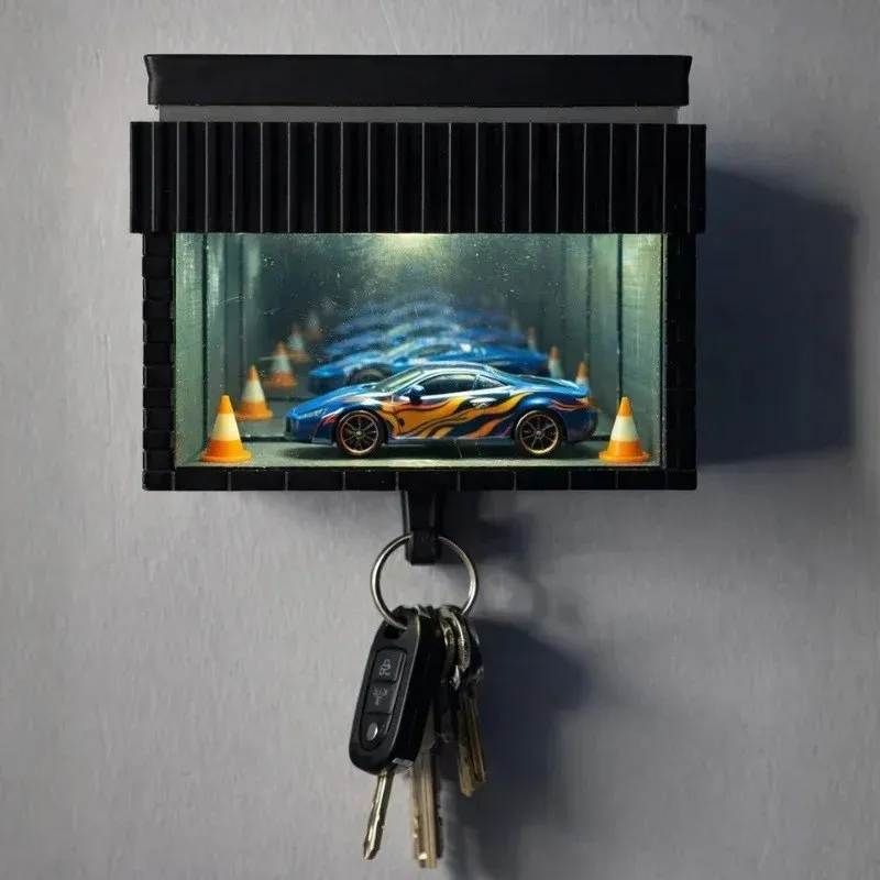 đī¸ MAGICAL GARAGE KEY HANGER WITH LED MINI CAR DISPLAY đâ¨