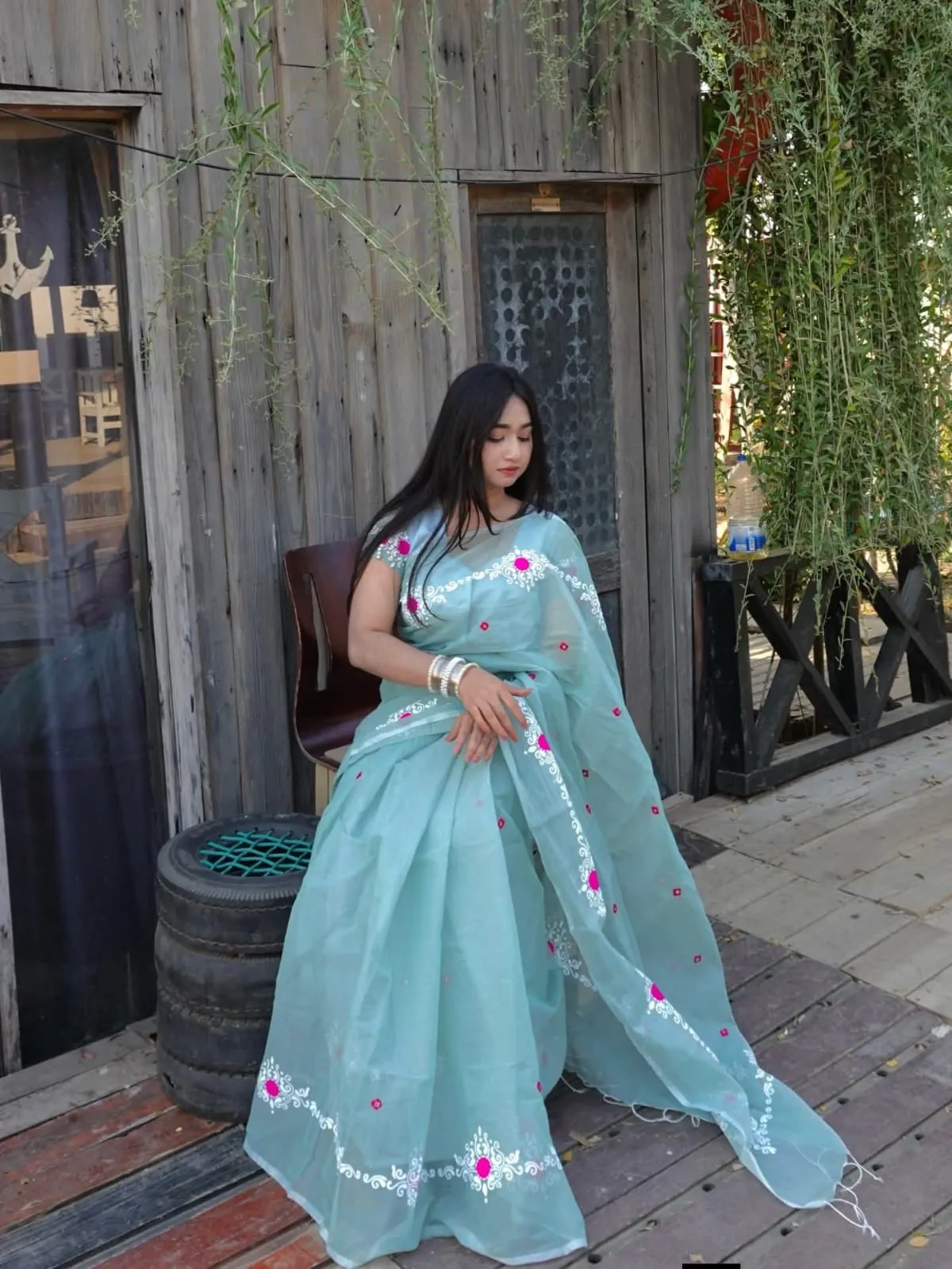 Semi Moslin Sharee with Blouse