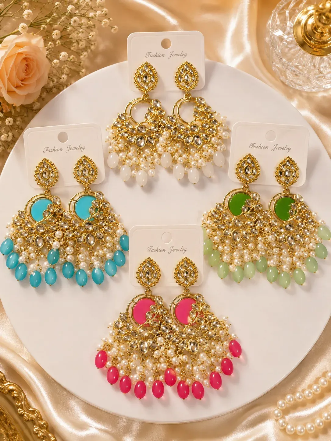 Royal Kundan Pearl Chandbali Earrings (SNR-3034)