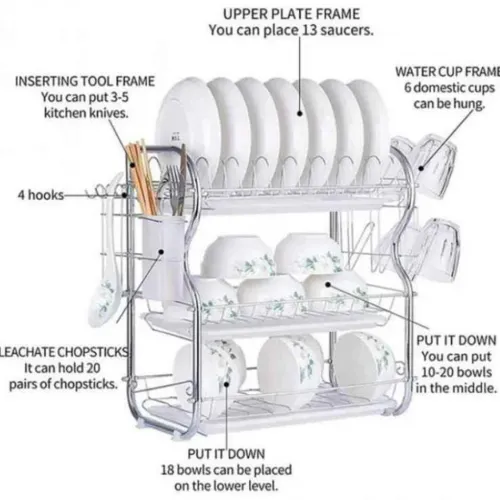 3 Layer Dish Drainer Rack Stainless Steel (P-3191)