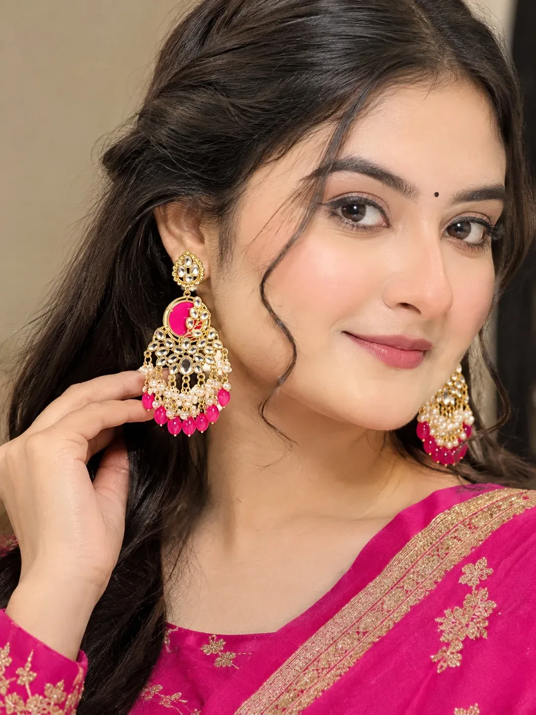 Royal Kundan Pearl Chandbali Earrings (SNR-3034)