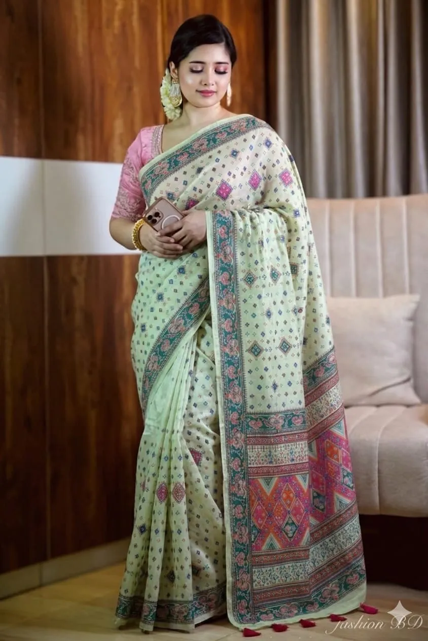 Cotton Skin Print Sharee with Blouse Piece