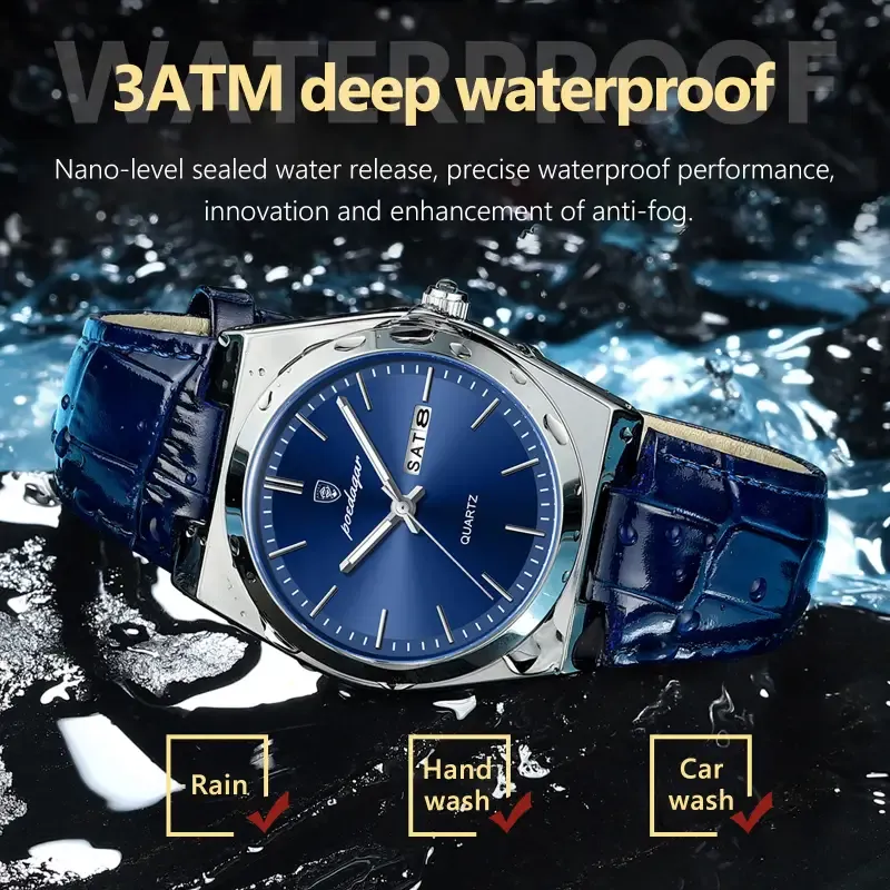 POEDAGAR 930 Luxury Watch for Men Leather Man Wristwatch Quartz Clock Waterproof Luminous Date Week Men’s Watches Reloj+box