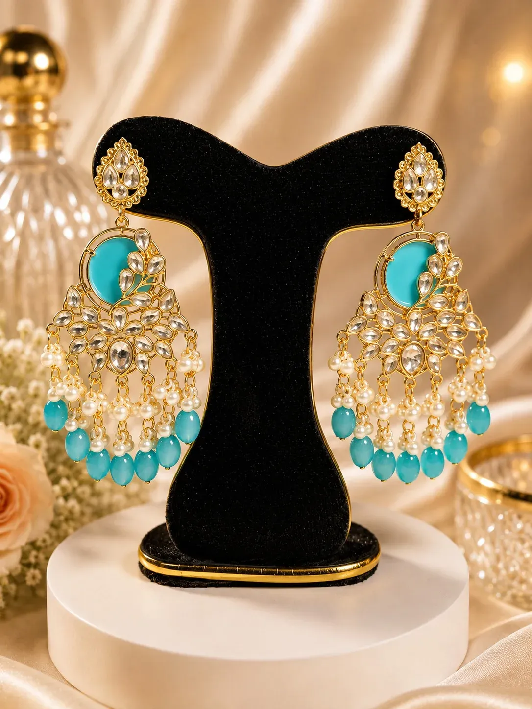 Royal Kundan Pearl Chandbali Earrings (SNR-3034)