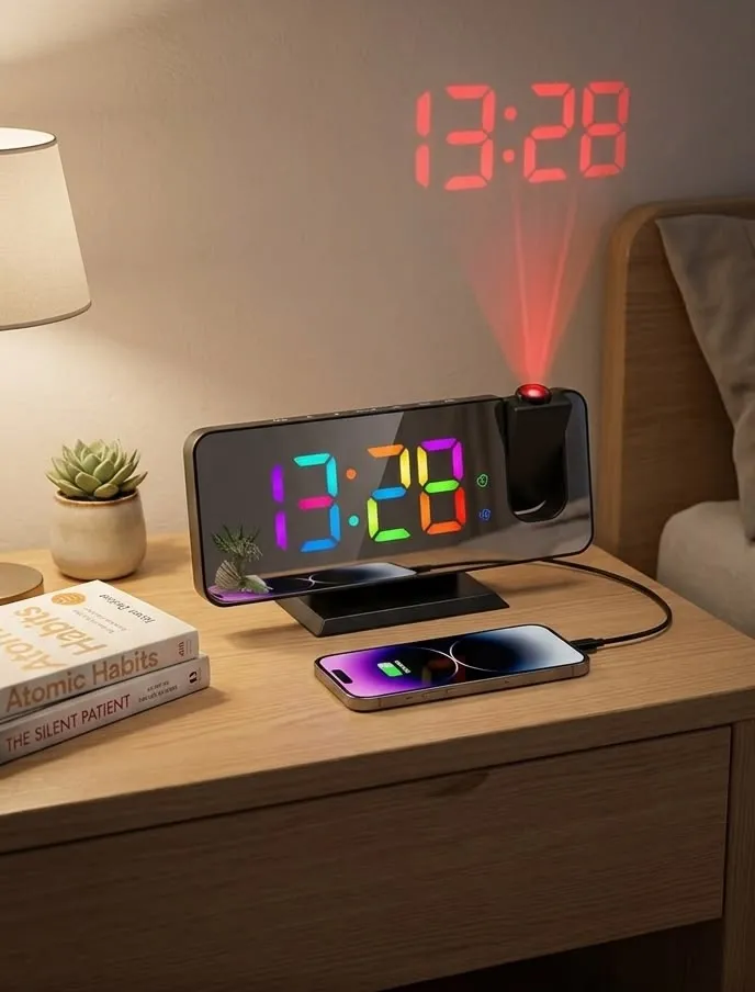 3 in 1 LED Mirror Clock with Projection